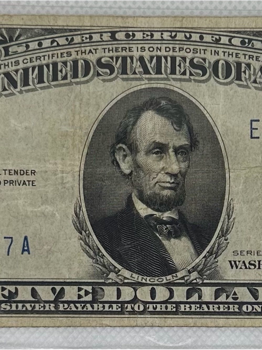 1934A $5 Silver Certificate Blue Seal Lincoln $5